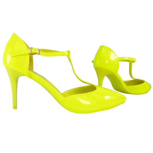 Buty żółte szpilki neonowe z paskiem w kostce 36 Kokietki