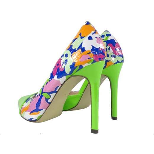 Zielone szpilki w kwiatowe wzory buty damskie 40 Kokietki