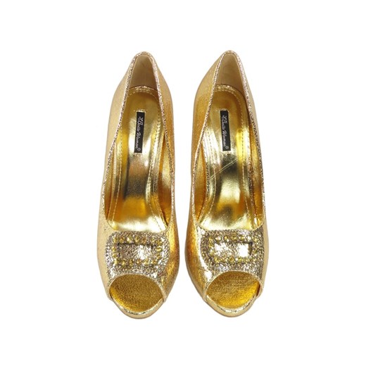 Złote szpilki obuwie damskie z broszką buty 37 Kokietki