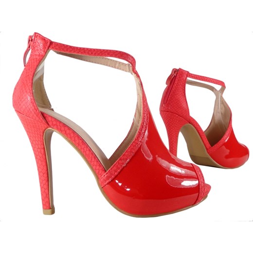 Czerwone sandały damskie z paskiem w kostce 38 okazja Kokietki