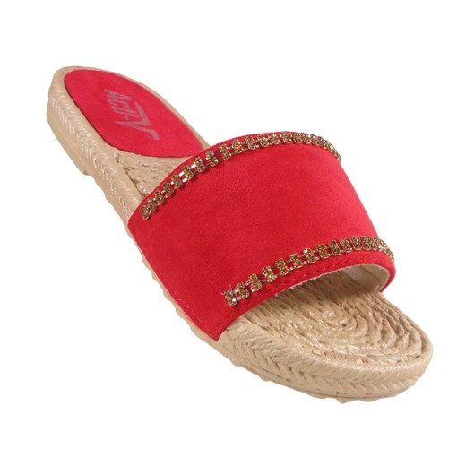 Czerwone klapki damskie z cyrkoniami buty 37 Kokietki