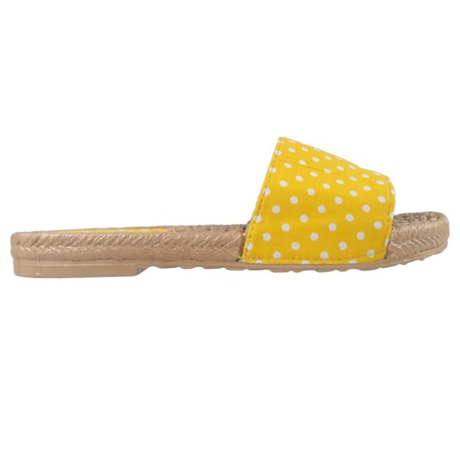 Żółte klapki w kropki damskie płaskie buty 40 Kokietki