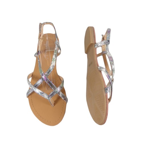 Srebrne błyszczące sandały damskie japonki płaskie 36 Kokietki