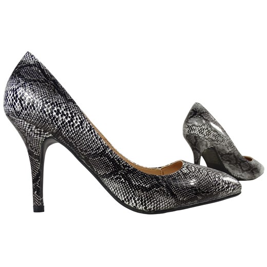 Czarne szpilki w wężowy wzór biało szary buty damskie 39 promocja Kokietki