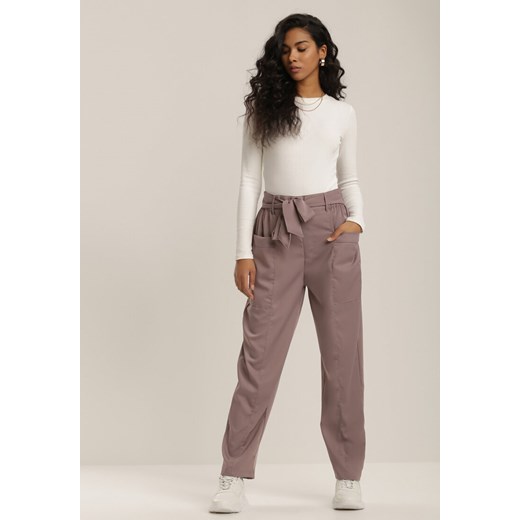 Ciemnofioletowe Spodnie Xenvia ze sklepu Renee odzież w kategorii Spodnie damskie - zdjęcie 106055131
