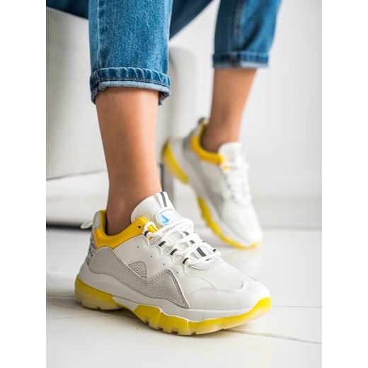 Buty sportowe damskie białe CzasNaButy sneakersy na platformie sznurowane 