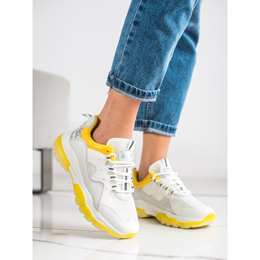 Buty sportowe damskie białe CzasNaButy sneakersy z zamszu na platformie 