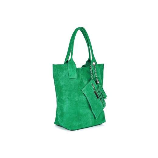 Shopper bag wakacyjna skórzana zielona duża 