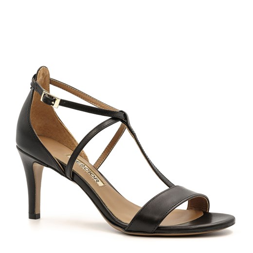 Czarne skórzane sandały na niskiej szpilce 114B ze sklepu NESCIOR w kategorii Sandały damskie - zdjęcie 106154994
