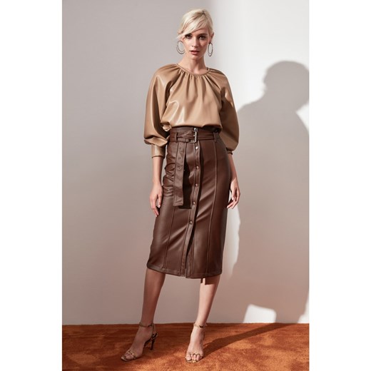 Trendyol Brown Leather Skirt Trendyol 38 Factcool