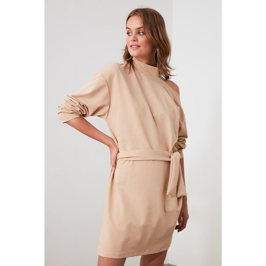Trendyol Camel BeltEd Shoulder Detailing Knitted Dress Trendyol XS Factcool