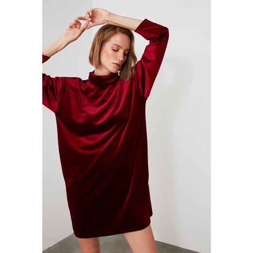 Trendyol Burgundy Velvet Mini Knitted Dress Trendyol S Factcool