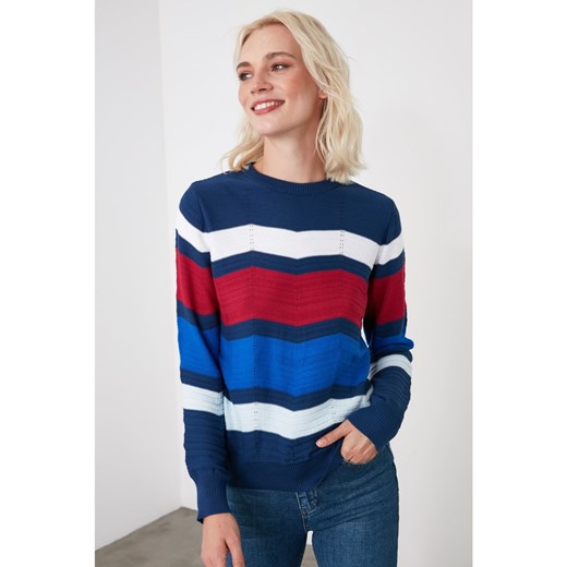 Trendyol Navy Zigzag Striped Knitwear Sweater Trendyol M Factcool