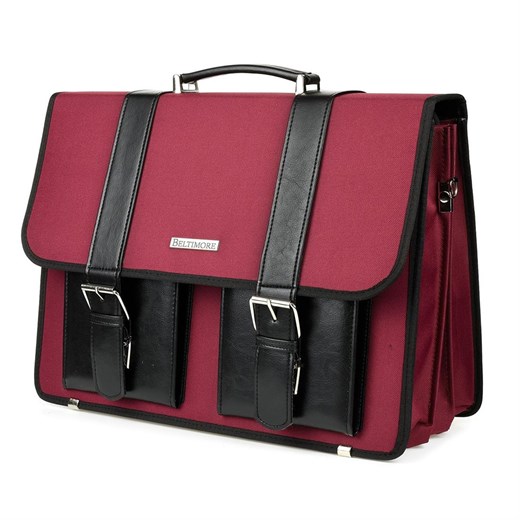 Beltimore luksusowa męska aktówka teczka torba duża na laptopa bordowa I36 czerwony  torebki-skorzane.pl