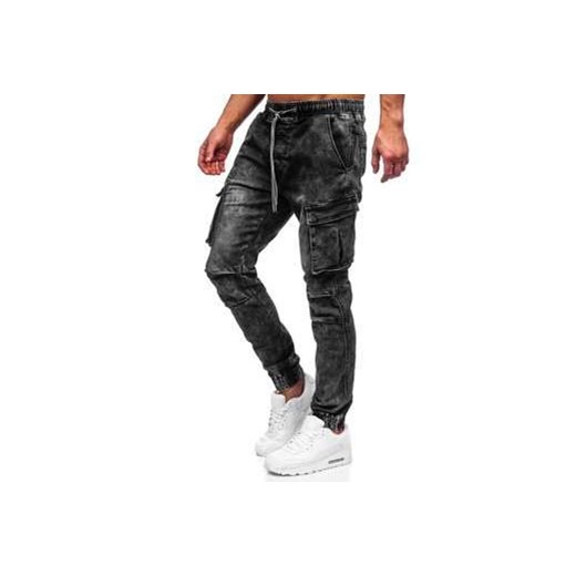Czarne spodnie jeansowe joggery bojówki męskie Denley TF055 L Denley wyprzedaż