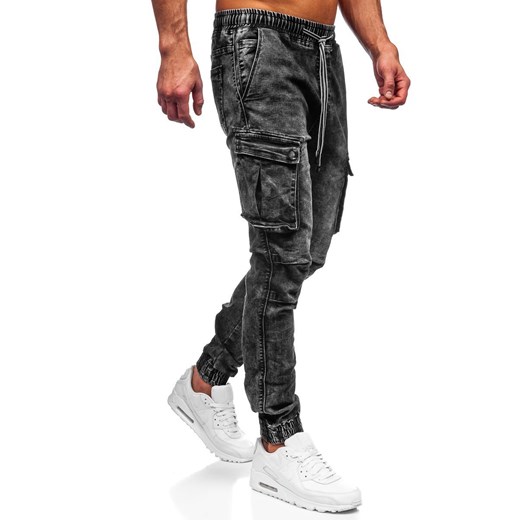 Czarne spodnie jeansowe joggery bojówki męskie Denley TF055 M wyprzedaż Denley