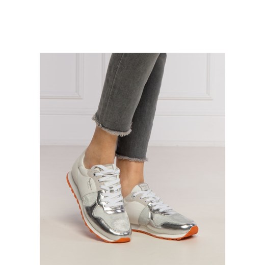 Buty sportowe damskie srebrne Pepe Jeans sneakersy sznurowane 