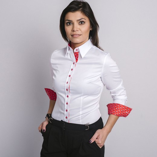 Biała bluzka z czerwonymi kontrastami Willsoor 46 promocyjna cena Willsoor