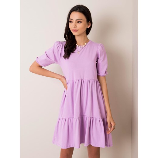 Factory Price sukienka bawełniana z krótkimi rękawami mini fioletowa z okrągłym dekoltem 