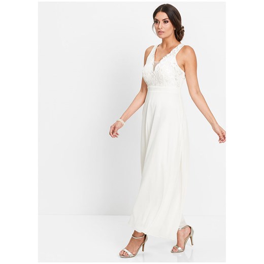 Sukienka biała Bonprix elegancka z dekoltem v 