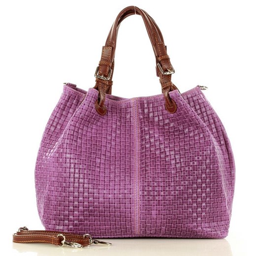 Shopper bag fioletowa Genuine Leather do ręki matowa bez dodatków 