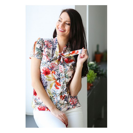 Bluzka damska Butik Choice z krótkim rękawem z dekoltem w serek w kwiaty 