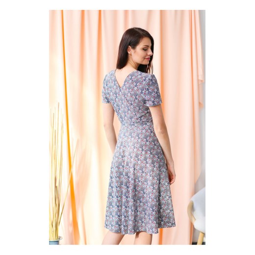 Rozkloszowana Sukienka Sofia w Orientalne Motywy, Szara 40 butik-choice