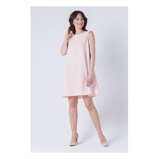 Trapezowa Sukienka Maya z Falbankami Różowa M/L butik-choice