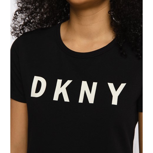 Czarna sukienka DKNY z krótkimi rękawami prosta wiosenna mini 