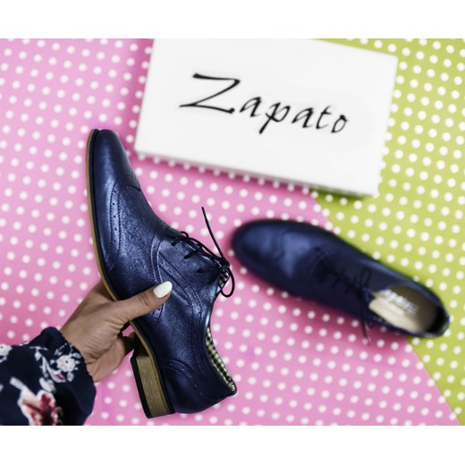 klasyczne sznurowane półbuty jazzówki - skóra naturalna - model 246 - kolor granat metaliczny Zapato 42 zapato.com.pl