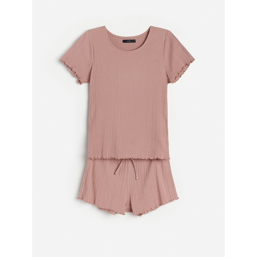Reserved - Dwuczęściowa piżama z bawełny organicznej - Brązowy Reserved XL Reserved