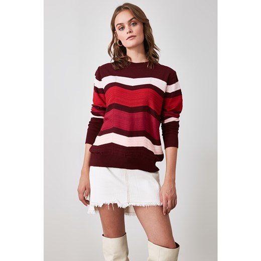 Trendyol Bordeaux Zigzag Striped Knitwear Sweater Trendyol M Factcool