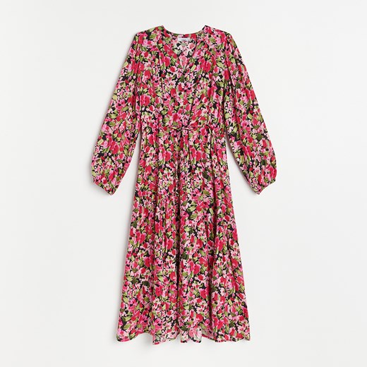Reserved sukienka szmizjerka na spacer różowa z dekoltem v 