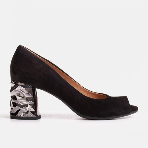 Zamszowe sandały czarne z metalicznym obcasem 3D Marco Shoes 38 promocja Marco Shoes
