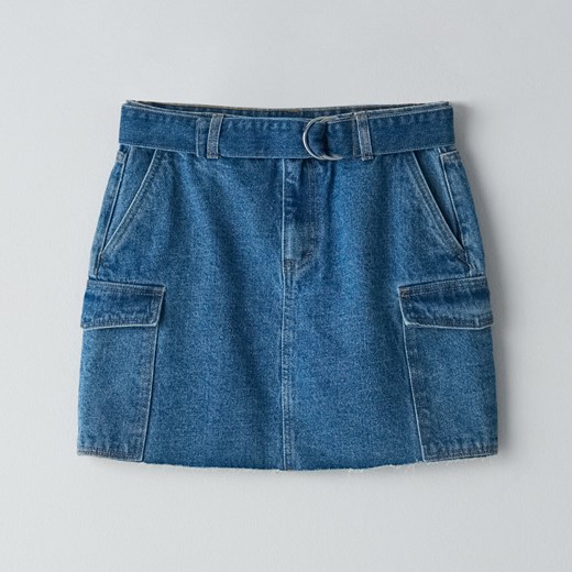 Cropp - Jeansowa spódnica z paskiem - Niebieski Cropp S okazja Cropp