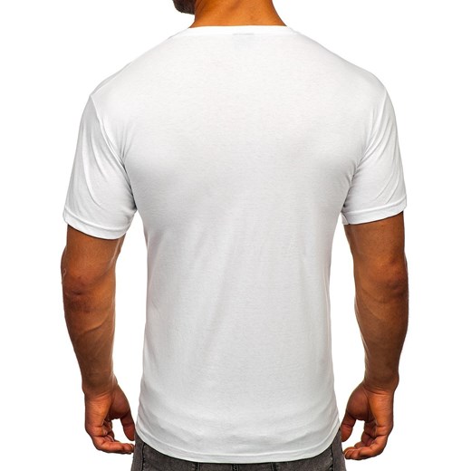 Biały t-shirt męski z nadrukiem Bolf 142172 M wyprzedaż Denley
