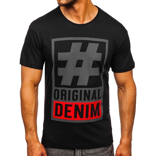 Czarny T-shirt męski z nadrukiem Bolf 008 2XL promocyjna cena Denley