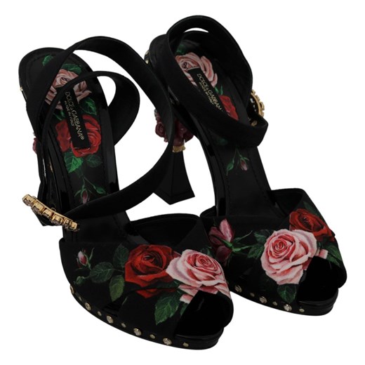 Sandały na obcasie z kryształkami Roses Dolce & Gabbana 38 1/2 wyprzedaż showroom.pl