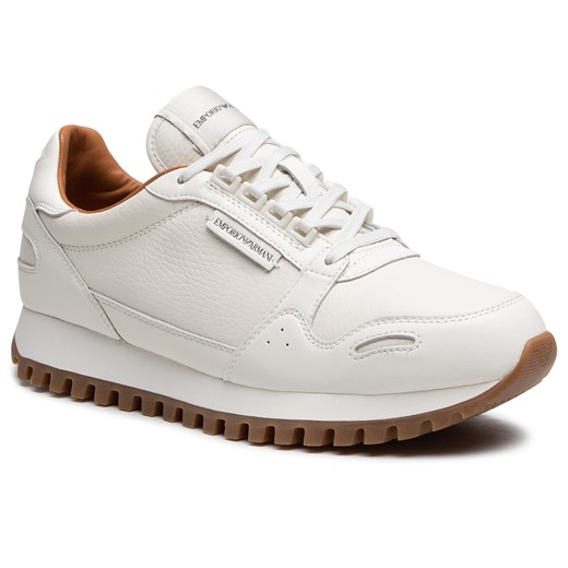 Buty sportowe damskie białe Emporio Armani sneakersy ze skóry ekologicznej na wiosnę sznurowane 