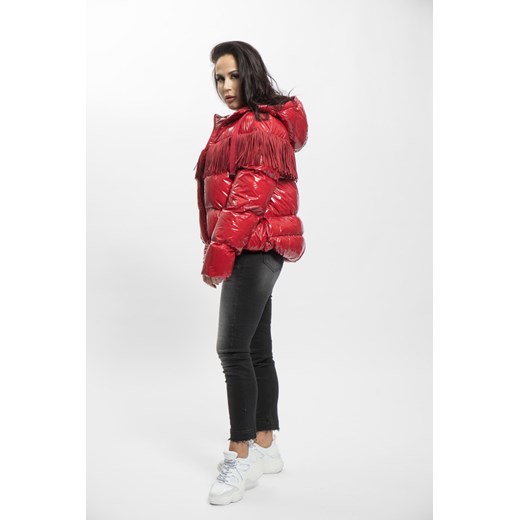 Kurtka puchowa Pinko błyszcząca z frędzlami czerwona 38 czerwony poliester Pinko 40 wyprzedaż LKJ Fashion World