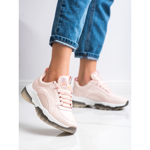 Buty sportowe damskie różowe CzasNaButy sneakersy wiązane skórzane 