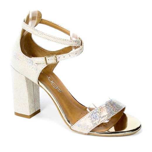Prestige sandały damskie złote na wysokim obcasie na na lato eleganckie skórzane 