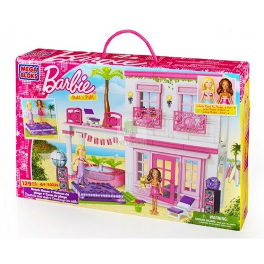 MEGA BLOKS BARBIE® BUILD 'N STYLE BEACH HOUSE - DOMEK NA PLAŻY 80226 modny-dzieciak rozowy domek