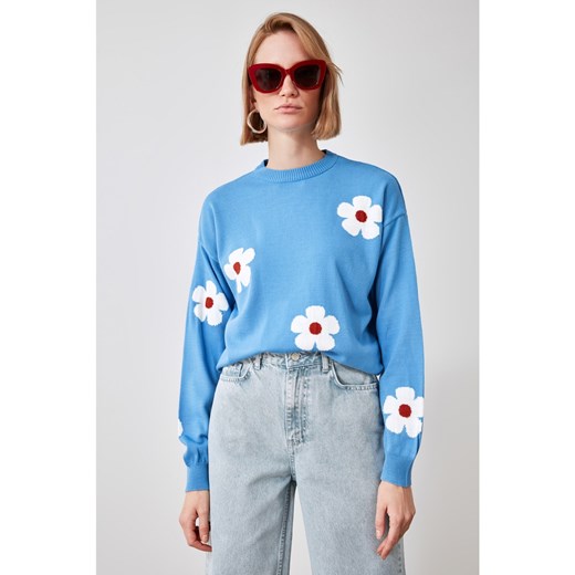 Trendyol Blue Floral Jacquard Ruffly Knitwear Sweater Trendyol S Factcool