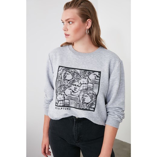 Trendyol Gray Printed Basic Knitted Sweatshirt Trendyol L Factcool