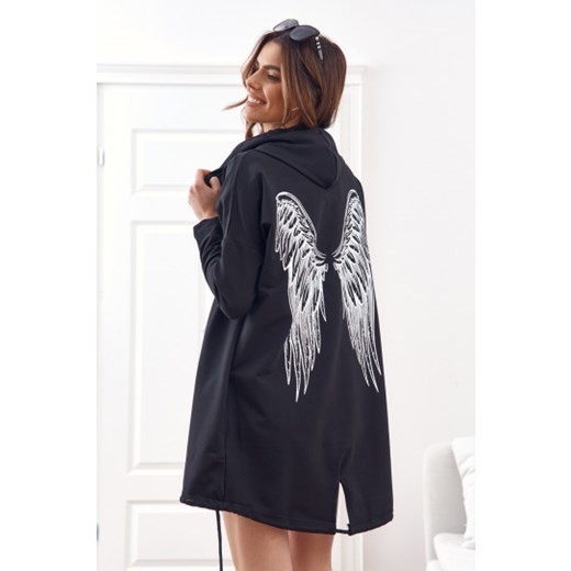 Asymetryczna bluza ze skrzydłami czarna 1042 S/M fasardi.com