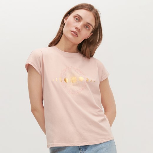 Reserved - T-shirt z nadrukiem - Różowy Reserved XL wyprzedaż Reserved