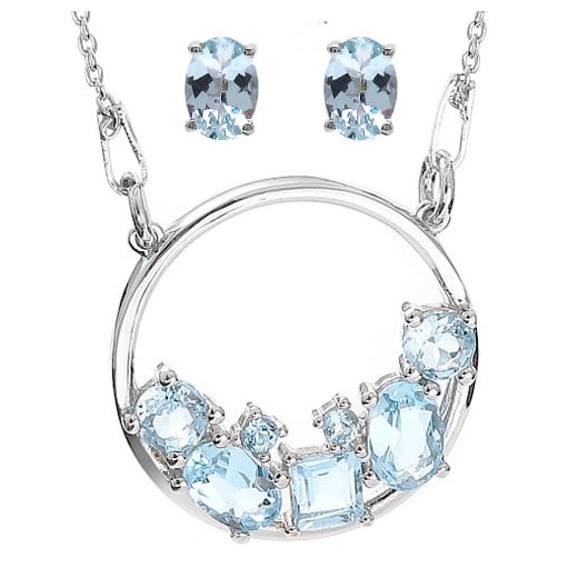 TARA komplet srebrnej biżuterii naszyjnik kolczyki blue topaz 4 ct. Zerin Braccatta