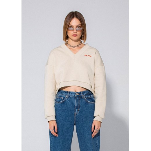 Bluza damska Local Heroes z haftem beżowa krótka