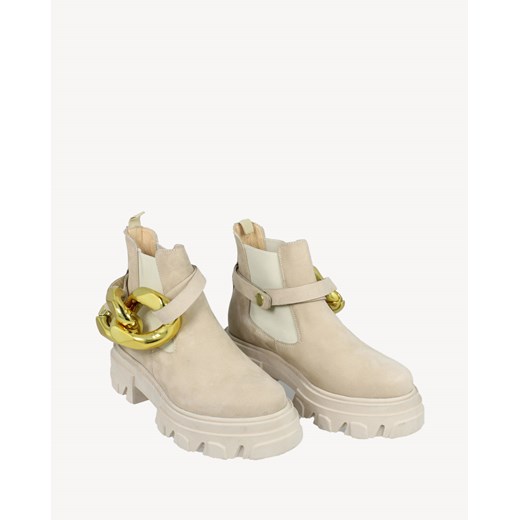 Beżowe botki wsuwane z ozdobnym łańcuchem Aga 38 okazja Botimo.pl